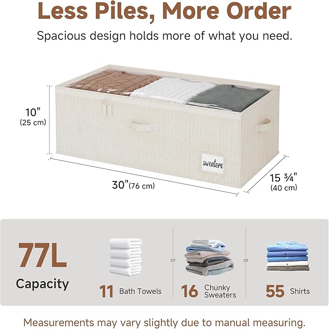 StorageWorks Under Bed Storage Bins, 10" Underbed Storage Containers with Clear Lid, Handles and Label Holder, 20.5 Gallon Storage Box for Clothes, Bedding, Blankets, Shoes, Baby Clothes, 2 Pack