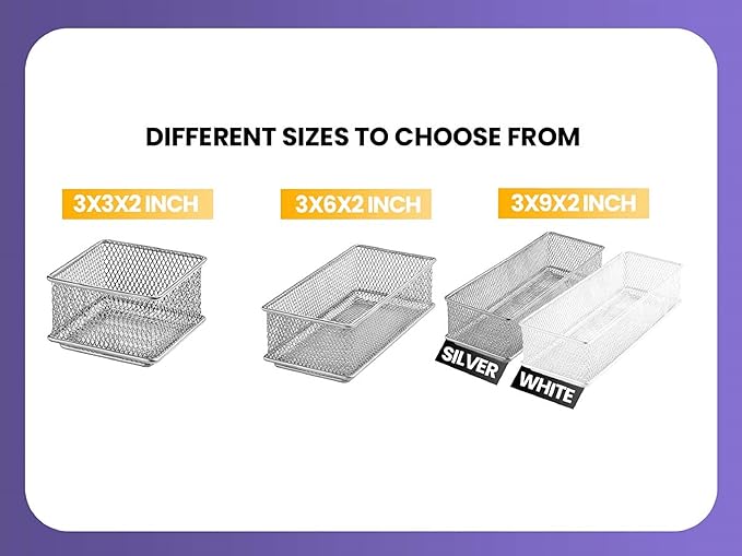 YBM HOME White Mesh Drawer Cabinet and or Shelf Organizer Bins, School Supply Holder Office Desktop Organizer Basket (2, 6x12x2 Inch)