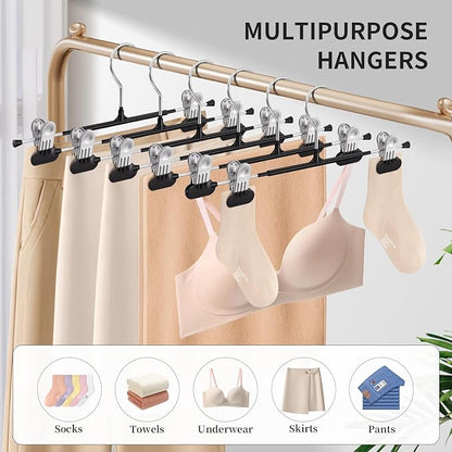 HUADYMEET 50 Pack 12Inch Pants Hangers with Wide Clips,Metal Trouser Hanger for Jeans.Space Saving Skirt Hangers Heavy Duty Non-Slip Adjustable Clothes Shorts Hanger for Women,Men,Black