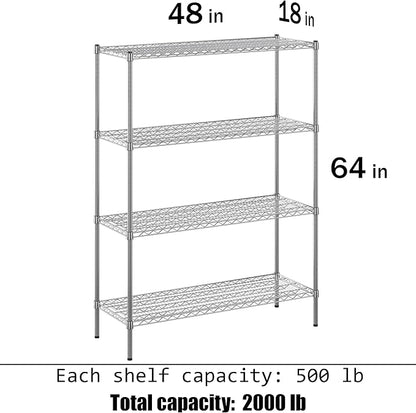 18" Deep x 48" Wide x 64" Height Wire Shelving Kit | 4-Tier | NSF Commercial Storage Rack Unit