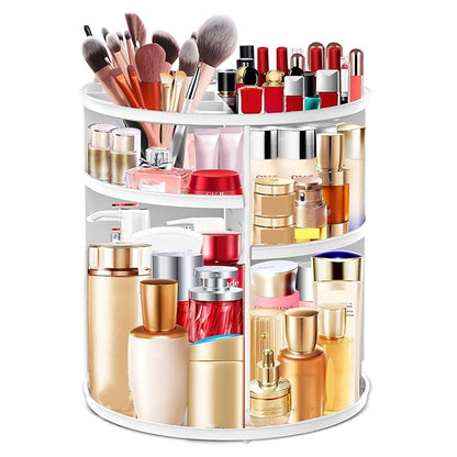 360 Rotating Makeup Organizer, Large Capacity Cosmetics Organizer for Perfume Holder Organizer Countertop DIY Spinning Makeup Organizer Fits Makeup Brushes Lipsticks Clear (White)