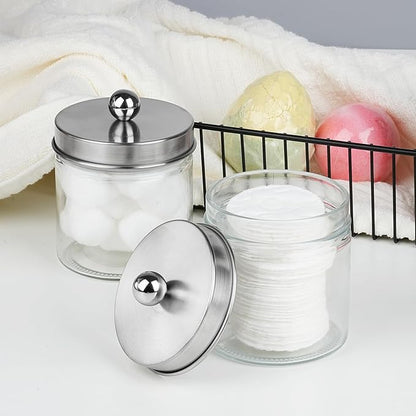 SheeChung Bathroom Organizers and Storage - 1Pack Qtip Holders Bathroom Canister Apothecary Jars for Cotton Swabs, Rounds, Balls, Qtips,Makeup Sponges, Flossers,Bath Salts - Brushed Nickel