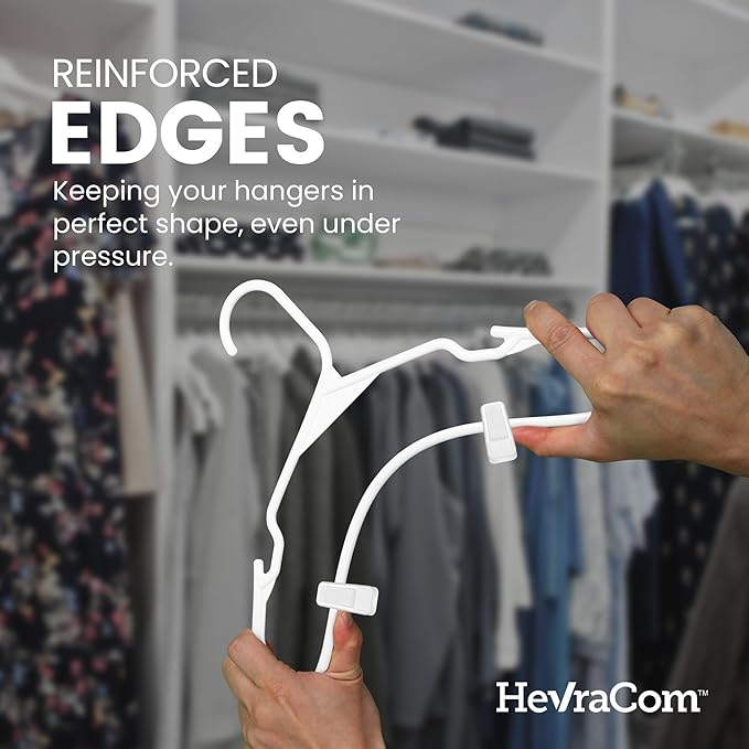 Clothes Hangers Strong Heavy Duty Non Slip Hangers 50 Pack with 10 Clips - Space Saving Coat and Pants Hangers with Clips, Skirt Hanger and Pant Hanger for Closet Organization Hangers Plastic 50 Pack