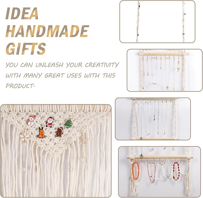 Teniinet Hanging Jewelry Organizer, Boho Macrame Necklace Hanger Wall Mounted with 30 Hooks,Door Hanging Jewelry Holder with Tassel for Necklaces Display Organizer(Necklace Holder)
