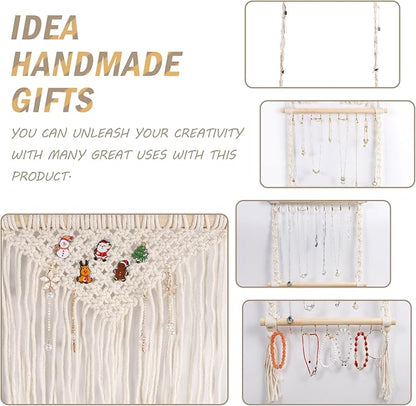 Teniinet Hanging Jewelry Organizer, Boho Macrame Necklace Hanger Wall Mounted with 30 Hooks,Door Hanging Jewelry Holder with Tassel for Necklaces Display Organizer(Necklace Holder)
