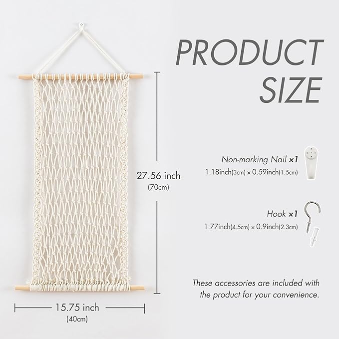 Pretty Jolly Macrame Hair Clips Accessories Organizer Hairbow Holder Rack for Girl Clips Storage Claw Clip Ornaments Keeper for Girls Room Wall Hanging Decor(Beige)