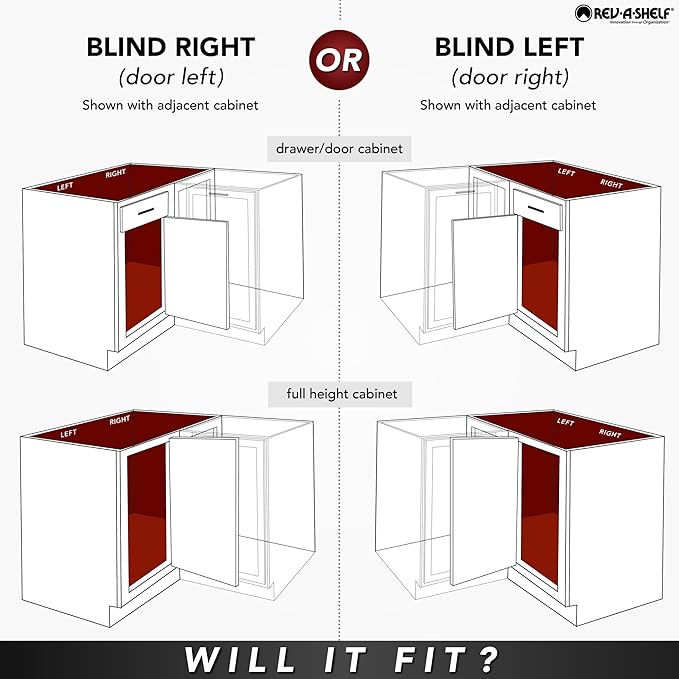 Rev-A-Shelf 32" Dual Shelf Half Moon Lazy Susan Organizer for Diagonal Blind Corner Kitchen Cabinets, Pullout Turntable Trays, Wood, 4WLS882-32-570