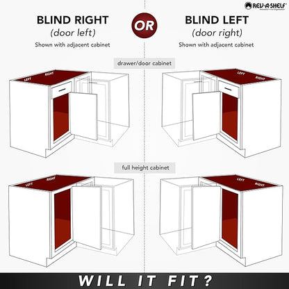Rev-A-Shelf 32" Dual Shelf Half Moon Lazy Susan Organizer for Diagonal Blind Corner Kitchen Cabinets, Pullout Turntable Trays, Wood, 4WLS882-32-570