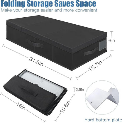 Supowin Underbed Storage Containers Bin with Lids (Set of 2) Large Under Bed Storage Organizer Box with Handle, Foldable Under the Storage Bags for Organizing Clothes, Shoes, Blankets, Pillows-Black