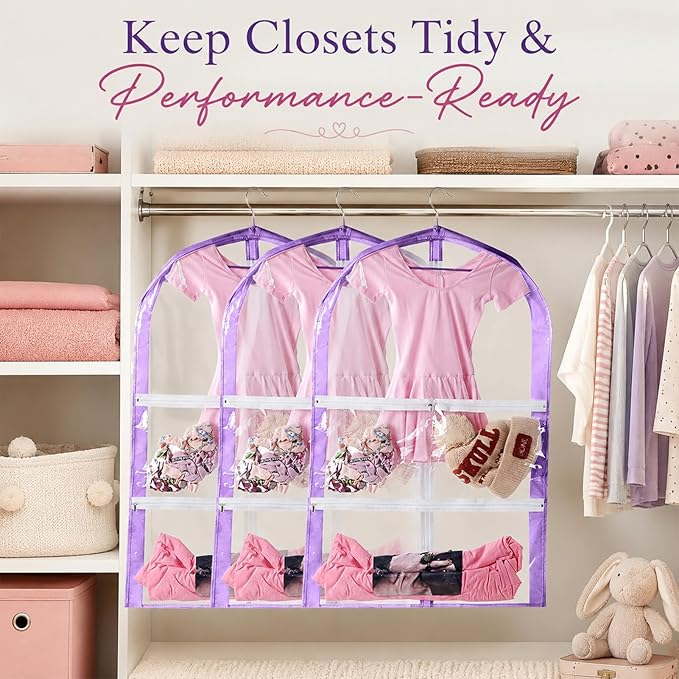 Clear Kids Garment Bags,3 Packs Garment Bag For Dance Costumes With Pockets,Foldable Garment Bags For Hanging Clothes Travel Storage,Dance Garment Bags For Dancers.35" Garment Dance Competition Bag