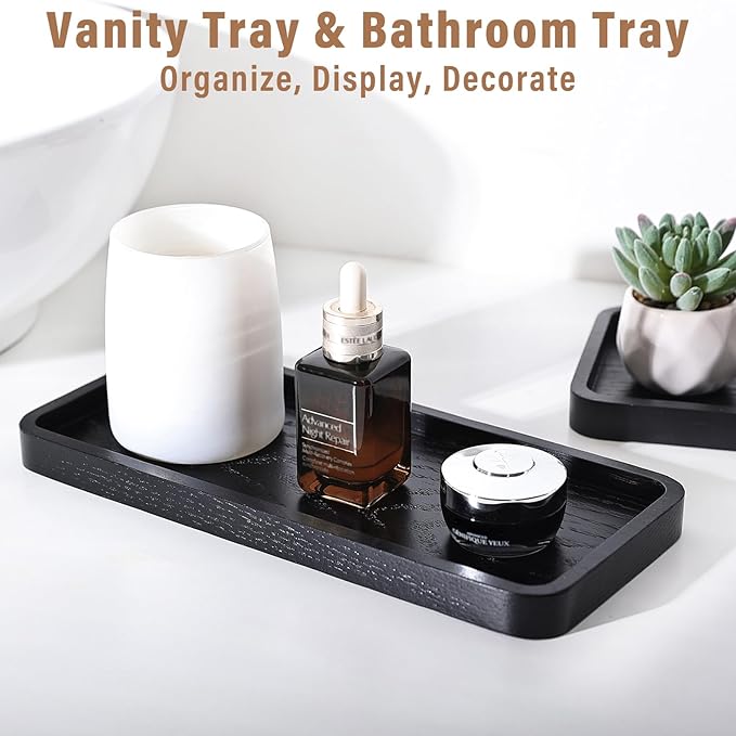 Wooden Bathroom Vanity Tray, 11.8" Bathroom Tray for Home Décor, Countertop Display, Jewelry Organizer, Candle Holder, Wooden Tray for Kitchen Counter，One-piece Red Oak Wood Cutting