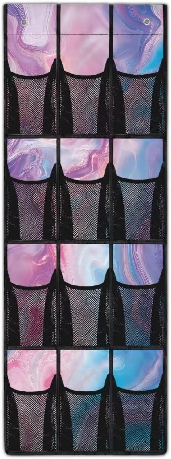 Marble Print Over the Door Organizer with 12 Mesh Pockets Back of Door Shoe Organizer Hanging Shoe Rack for Closet Storage Bag for Dorm Rooms Bedroom Bathroom Space Saving