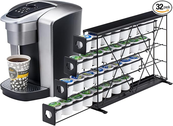 K Cup Holders for 4 Tier, 32 Pods K Cup Storage, Coffee Pod Holder for Countertop, K Cup Organizer Coffee Bar Accessories Black Metal