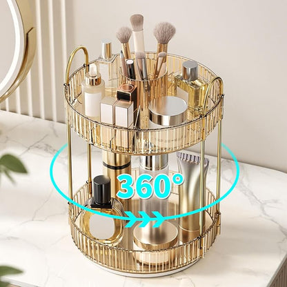 360 Rotating Makeup Organizer - Large-Capacity Skincare & Makeup Storage with 2-Tier Perfume Organizers, Cosmetic Dresser & Makeup Brush Holder - Fits Bedroom, Bathroom, Vanity Shelf & Countertop