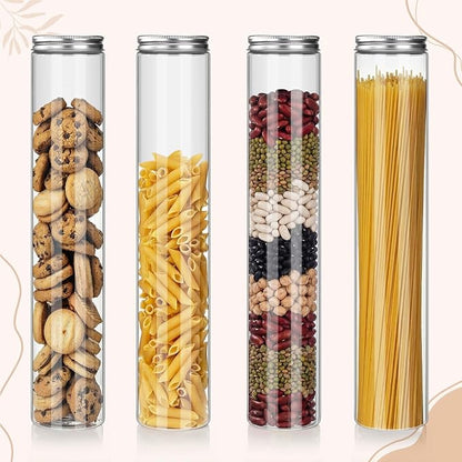 20 Pcs Plastic Jars with Lids 20 oz Plastic Food Storage Jar Spaghetti Containers Cylinder Containers with Screw on Lids for Dry Goods, Spice, Noodles, Spices and More(Silver)