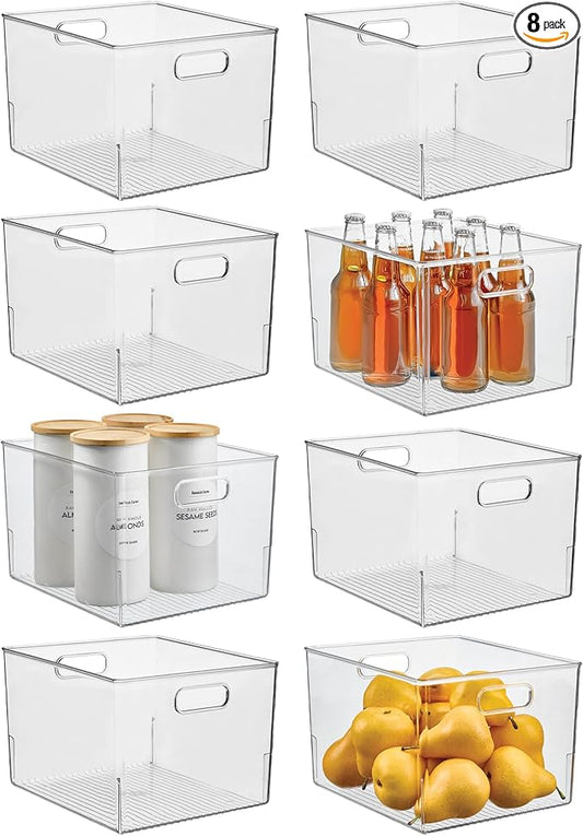 iDesign Storage Bins with Handles - Organize Kitchen, Bathroom, or Home Office - Set of 8 - Clear