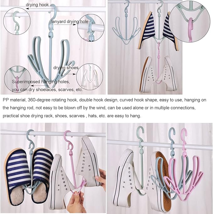 6Pcs Shoe Hanger, Hanging Shoe Organizer, Hanging Shoes Rack, Shoes Drying Rack Hanger Dry Organizer Hook Rotating Hangers for Drying