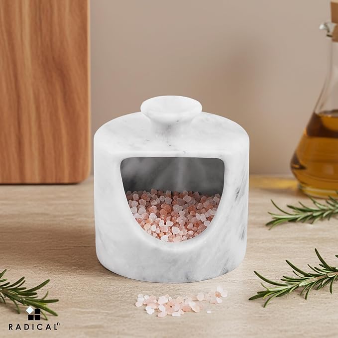 Radicaln Marble Salt Cellar 4.5" Inch White Handmade Salt Jar & Table Salt Storage For Kitchen Countertop, Ideal Pig Salt Container, Salts Dish & Sugar Bowl For Table