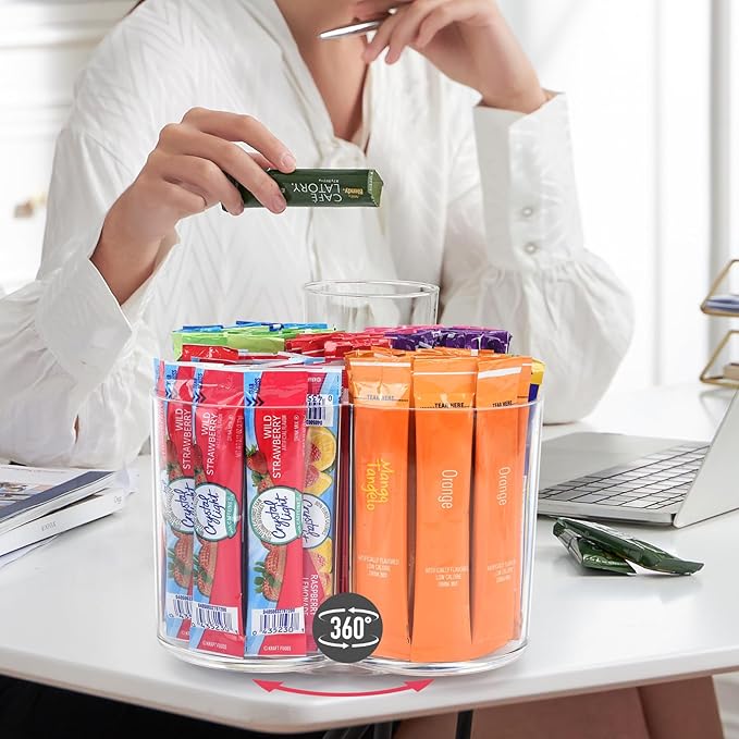 Drink Packet Organizer for Powdered Drink Mix,Powder Packet,Water Packet,Water Flavor Packet,Lazy Susan Organizer for Drink Mix Necessities Rotating Holder (Flower)