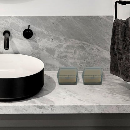 Travel Soap Container with Draining Layer, Square Soap Dish Bar Soap Holder for Shower with Lid Soapbox Bathroom Soap Dishes fit Dr Squatch Bars for Traveling Vonpri (Transparent Black)