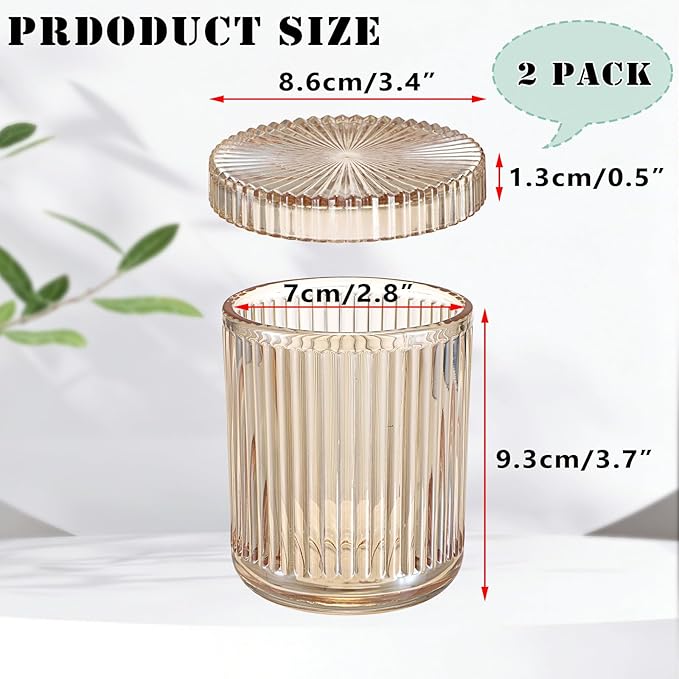 Hipiwe Glass Qtip Holder Dispenser 2 Pack Q-tip Apothecary Jars Cotton Swabs Organizers and Storage Bathroom Canister with Lid Vanity Makeup Organizer for Cotton Balls, Pads, Floss Picks, Amber