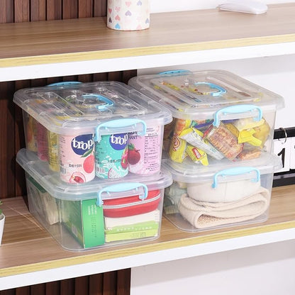 8 Quart Plastic Latching Storage Box with Handles, Small Plastic Tote Bin with Lid, 2 Packs
