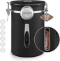 Coffee Canisters with Window,Scoop and Airtight Lid Stainless Steel Kitchen Bean Storage Grounds Container Date Tracker and Scoop for Grounds Coffee Bar Accessories (Black+window, 38 oz)