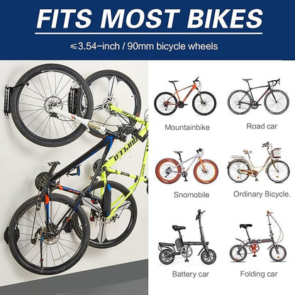 Swivel Bike Wall Mount, Vertical Bike Storage Rack, Space-Saving Hanger Hook for Garage & Apartment, Sturdy Holder Supports Up to 66 lbs, Scratch-Proof & Easy to Install