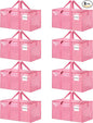 8 Pack Extra Large Heavy Duty Moving Bags, Pink Storage Bins with Lids, Reinforced Handles & Heavy-Duty Zippers Moving Boxes Storage Bags Totes for Clothes Packing, Dorms, College Supplies, Pink