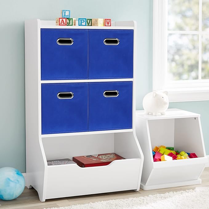 Black Fabric Cubby Storage Bins,13x13x13 Inches ,Cube Organizer Bin Foldable Storage Boxes with Dual Handles Fabric Organizer Box and collapsible Storage basket,Set of 6 ,Dark Blue