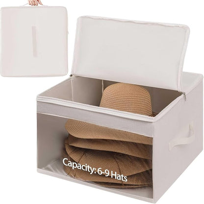 FAYYGYH Cowboy Hat Box 2Pcs Square Caps Case Bin with Handles Carry Collapsible Stackable for Travel Closet Organizers and Storage (White)