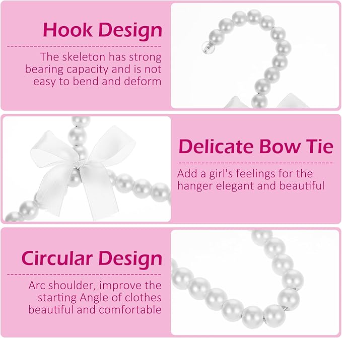 10 Pack Pearl Beads Clothes Hangers, Small Elegant Standard Hanger with White Ribbon Trim Hangers for Pet Dog
