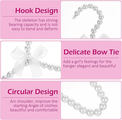 10 Pack Pearl Beads Clothes Hangers, Small Elegant Standard Hanger with White Ribbon Trim Hangers for Pet Dog
