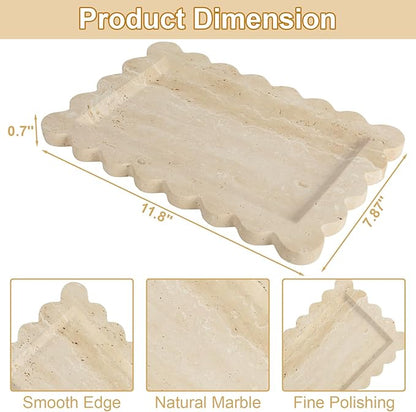 100% Natural Marble Vanity Tray - Real Stone Storage Organizer for Bathroom/Kitchen/Vanity/Dresser, Countertop Tray for Perfume, Jewelry, Home Decor, 11.8 x 7.8 x 0.7 Inch