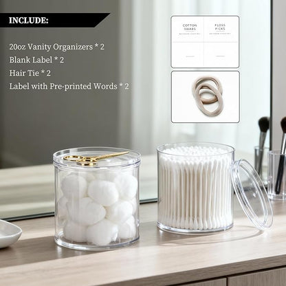 2Pack Stackable Clear Plastic Container - Round Vanity Storage Organizers with Lids for Hair Accessories & Beauty Supplies & Bathroom Container Set