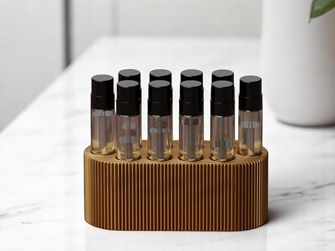 Perfume Sample Organizer for Bathroom or Vanity – Ideal Makeup and Skincare Storage, Desk and Bathroom Counter Organizer, Gift for Her (2mL Gold - Fits Mini Perfume Samples)