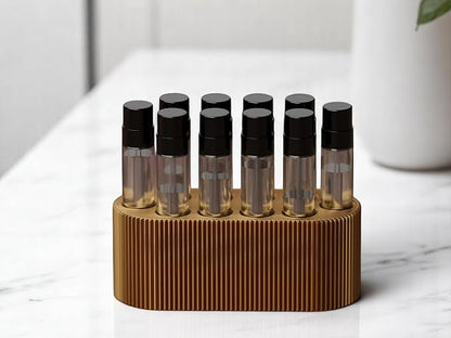Perfume Sample Organizer for Bathroom or Vanity – Ideal Makeup and Skincare Storage, Desk and Bathroom Counter Organizer, Gift for Her (2mL Gold - Fits Mini Perfume Samples)
