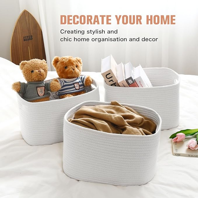 ECDYQXVU Cotton Rope Storage Basket, 15x10x9 Inches, Woven Basket for Shelves, Clothes, Towels, Books, and Laundry, White (1 Pack)