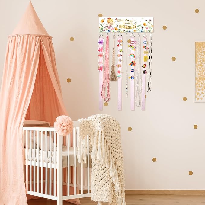 Jetec Hair Bow Organizers, Hair Clip Holders, Hello Beautiful Wall Mount Jewelry Holder with 9 Hooks for Room(Ballet Style)