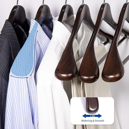 Nature Smile Luxury Mahogany Wooden Suit Hangers - 6 Pack - Wood Coat Hangers,Jacket Outerwear Shirt Hangers,Glossy Finish with Extra-Wide Shoulder, 360 Degree Swivel Hooks & Anti-Slip Bar with Screw