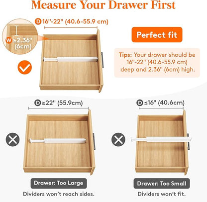 Lifewit 8 Pack 2.36" High Drawer Dividers 40-56cm/16-22 Adjustable Drawer Organizer for Clothes/Utensils, Expandable Drawer Separator in Dresser/Kitchen/Bedroom/Office Organization & Storage White