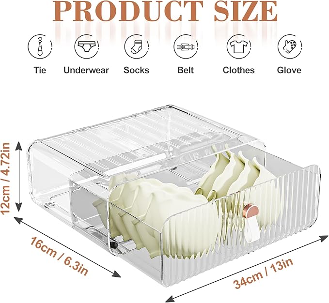 Neprock Underwear Drawer Organizer - Stackable Bra Organizer for Closet, 1 Cell Clear Acrylic Bra Storage Box, Closet Organizers and Storage for Lingerie, Undergarment, Baby Clothes, Scarf