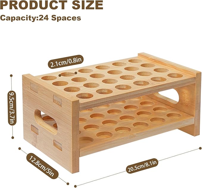 Bamboo Perfume Holder Compatible with Scentbird, Ultra-Sturdy Design Roller Ball Perfume Organizer Display Stand, Tool-Free Setup, 24 Slots for Perfume Oils, Lip Gloss, Lipstick, Essential Oil