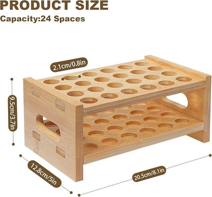 Bamboo Perfume Holder Compatible with Scentbird, Ultra-Sturdy Design Roller Ball Perfume Organizer Display Stand, Tool-Free Setup, 24 Slots for Perfume Oils, Lip Gloss, Lipstick, Essential Oil