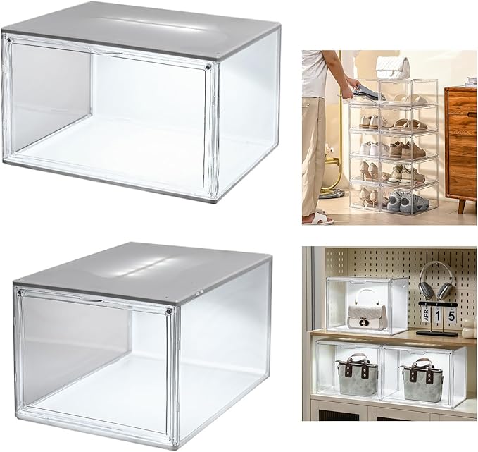 Clear View LED Illuminated Shoe Storage Box Design for Displaying Shoe Collections Domestic Settings Clear LED