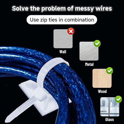 200Pcs Adhesive Zip Tie Mount, 1/2in White Cable Tie Mount, Plastic Zip Tie Mounting Squares, Sturdy Zip Tie Sticky Mounting Pads for Cable Organizer (White, 1/2"-200pcs)