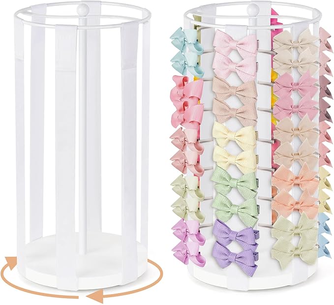 Dahey Bow Holder for Girls Hair Bows, Modern Hair Bow Organizer 360° Rotation Hair Accessories Organizer Storage Stand Display for Girls, White