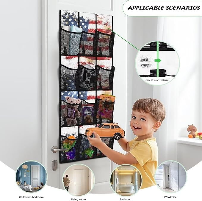 American Flag Over The Door Shoe Organizers with 12 Mesh Pockets Baby Organizer Storage Hanging Shoe Organizer Shoe Holder Rack for Toddler Girl Room Baby Room Craft Room Bedroom