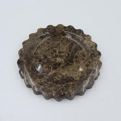 Round Marble Decorative Tray with Scalloped Edge, Luxury Natural Stone Bathroom Vanity Tray, Dresser Top Perfume Coffee Home Kitchen Sink Tray, Key Trinket Ring