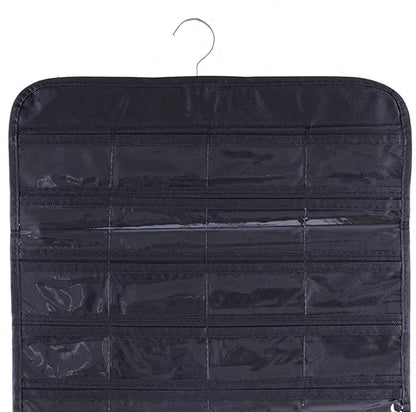 Bloss Hanging Jewelry Organizer, 2 Sided 80 Pocket Jewelry Chain Storage Bag 2 Layer of Fabric Jewelry Organizer for Necklace Bracelet Earring Ring Chain, Earring Holder - Black